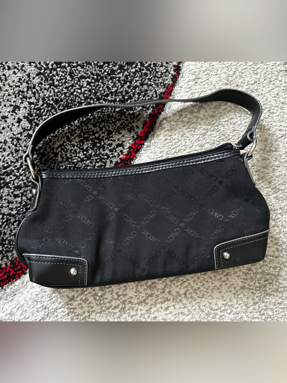 XOXO Black Shoulder Bag with Subtle Logo Print